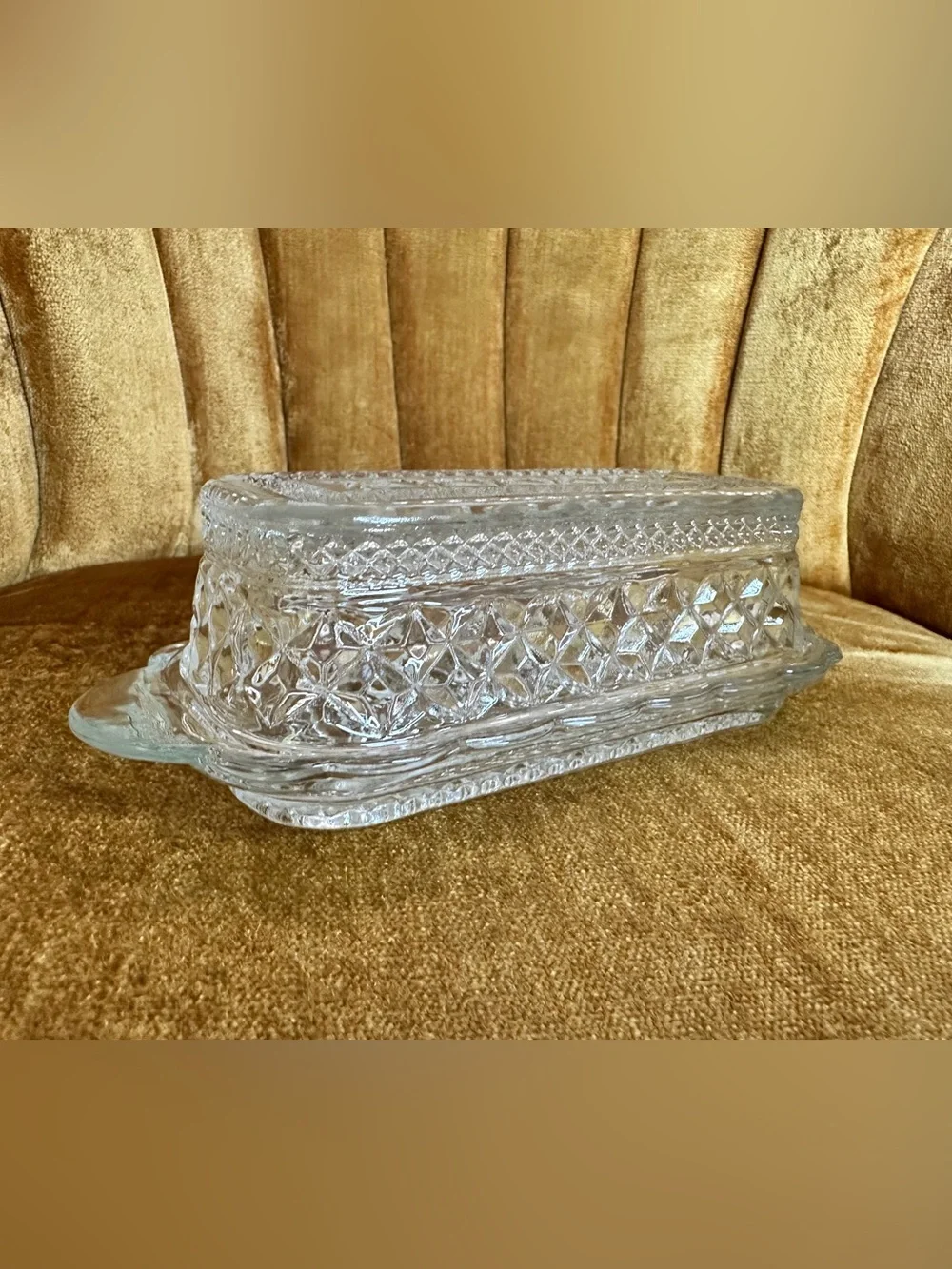 Vintage Anchor Hocking Wexford Pressed Glass Covered Butter Dish